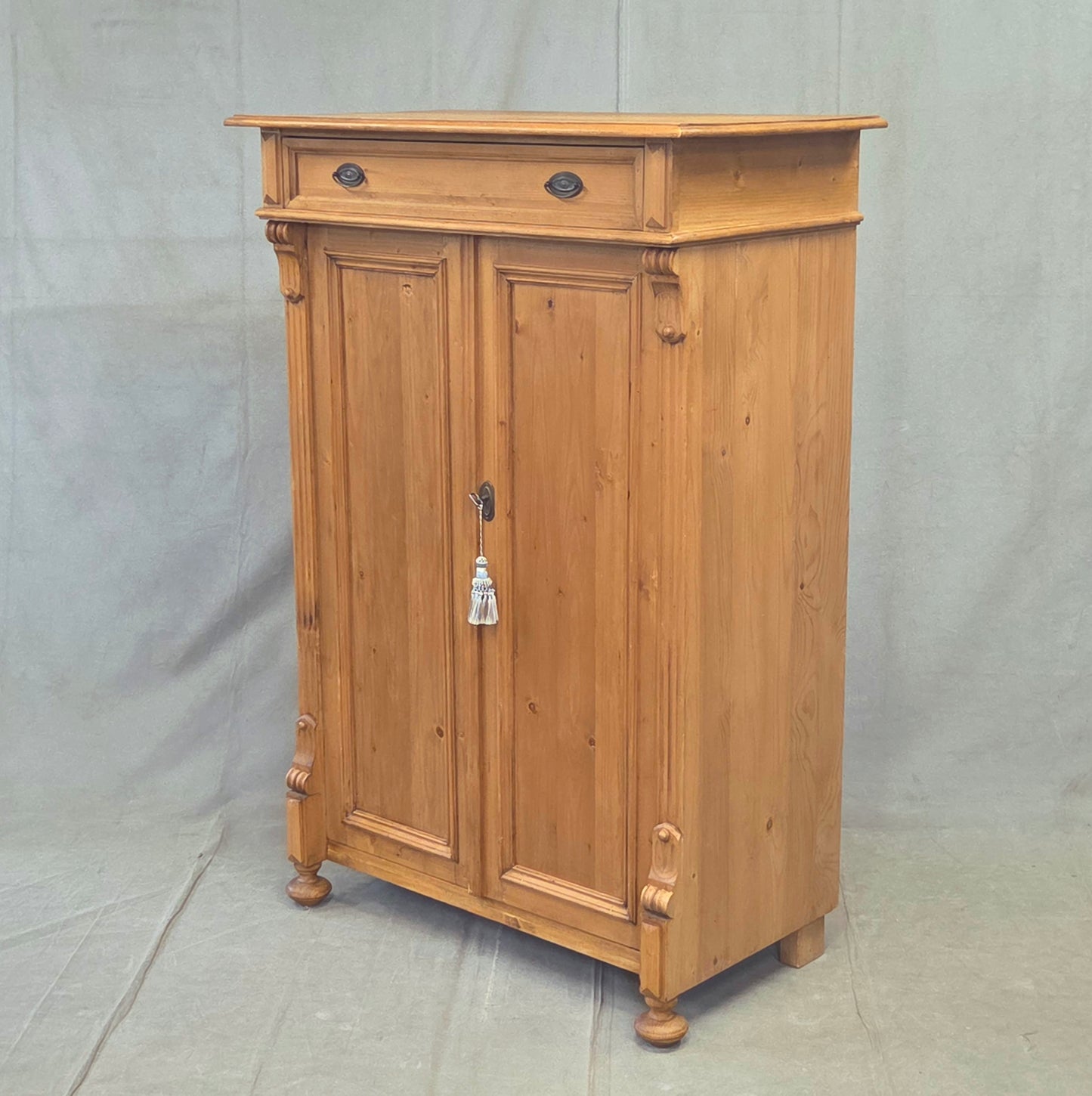 Vintage German Natural Pine Tall Cabinet Cupboard