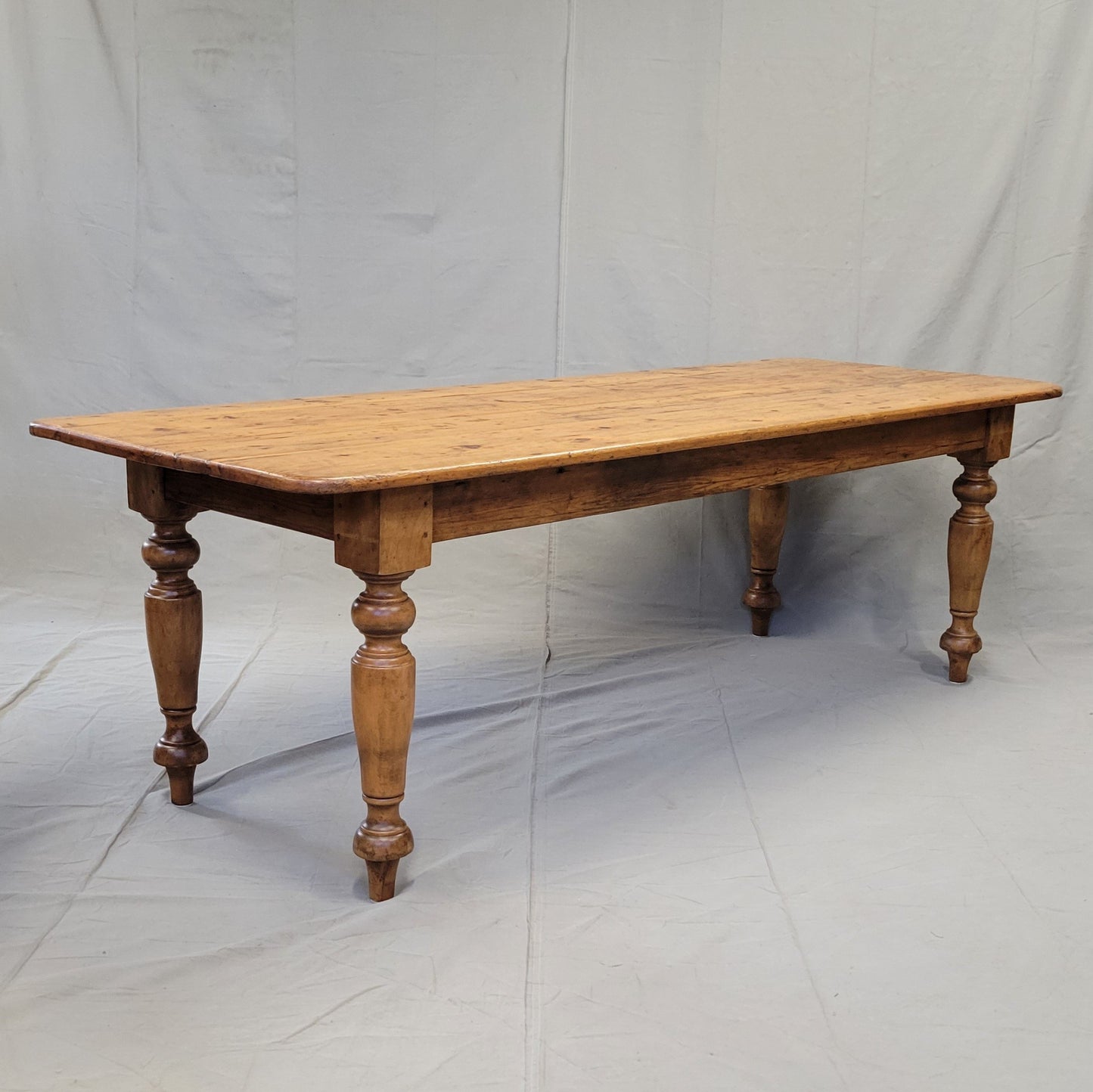 Vintage English Rustic Pine 8' Long Farmhouse Dining Table