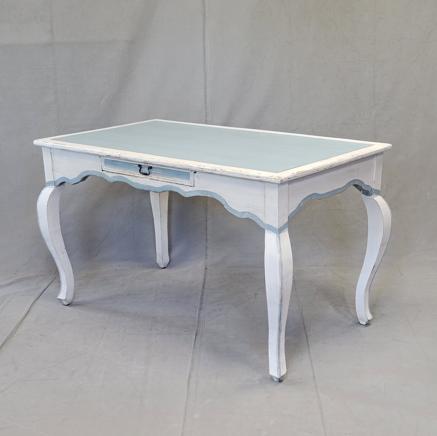 Vintage Pine French Style Painted Blue and White Desk