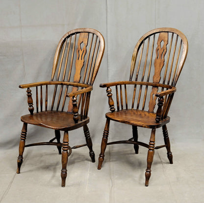 Vintage English Oak and Elm Windsor Chairs - A Pair