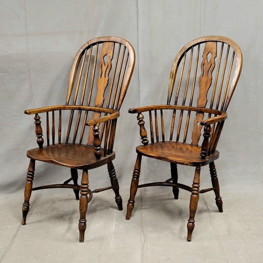 Vintage English Oak and Elm Windsor Chairs - A Pair