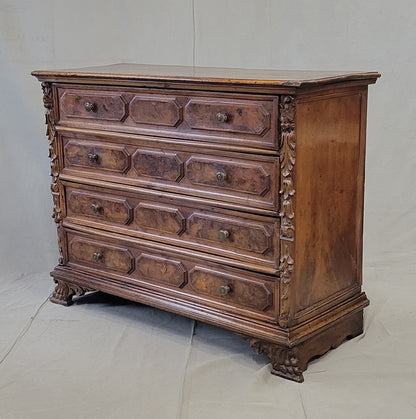 Antique 18th Century Italian (Bergamo, Lombardy) Burl Walnut Chest of Drawers