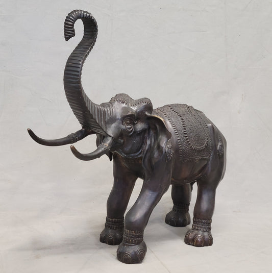 Vintage Large Patinated Brass or Bronze Asian Elephant Signed "La Puce"