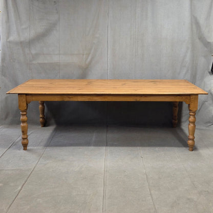 Vintage English Pine Rustic Turned Leg 8' Long Dining Farmhouse Table