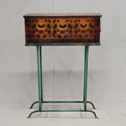 Antique Tibetan Lacquer Altar Box With Drawer on a Modern Steel Stand / Console Table (RL)