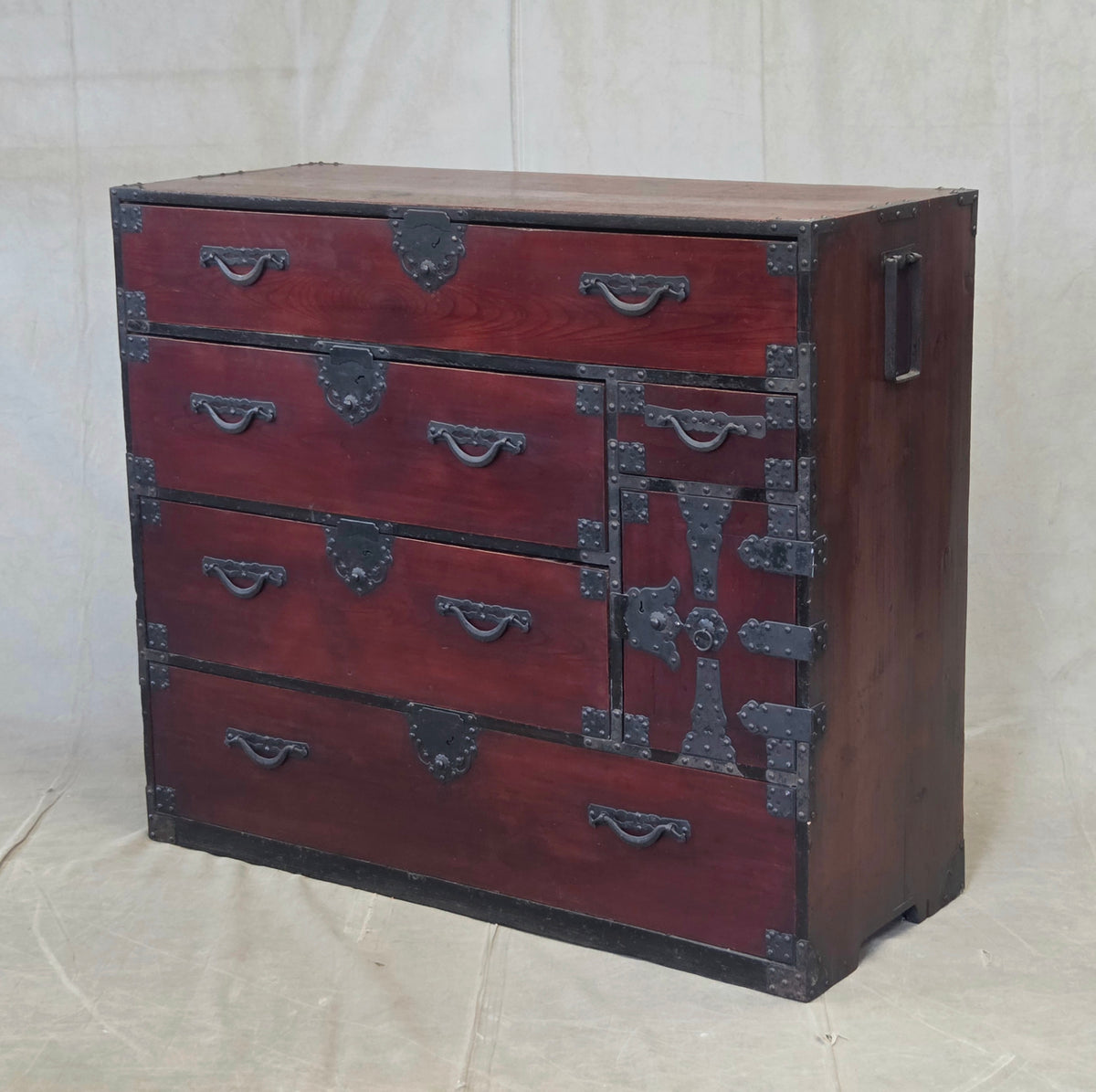 Antique Early 1900s Meiji Period Japanese Pine/Elm Tansu Chest With Iron Hardware