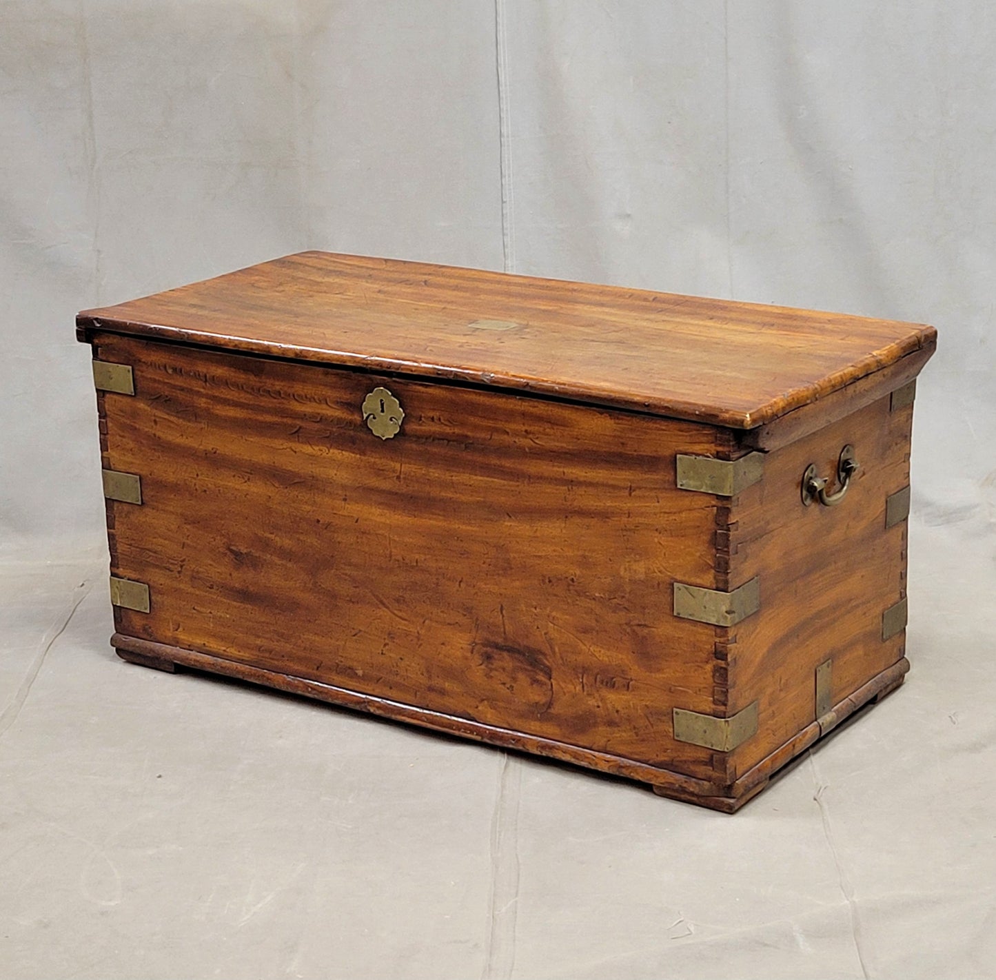 Antique British Colonial Hardwood and Brass Monogrammed Travel Trunk