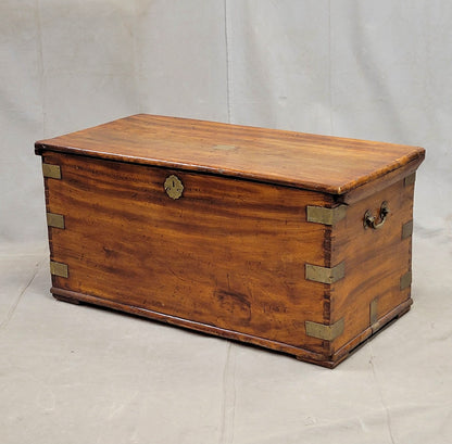 Antique British Colonial Hardwood and Brass Monogrammed Travel Trunk