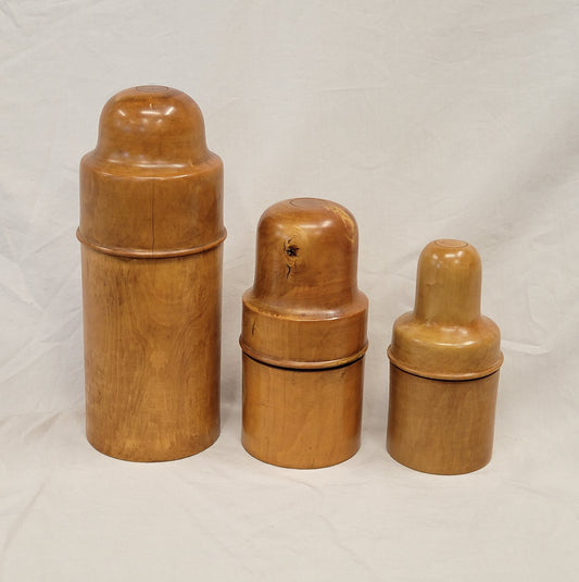 Antique Circa 1910 English Treenware Bottle Holders by S. Maw, Maw & Sons, Set of 3