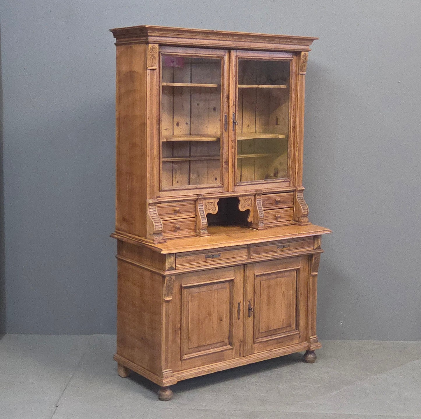 Antique Eastern European Pine Stepback China Cabinet Sideboard Hutch