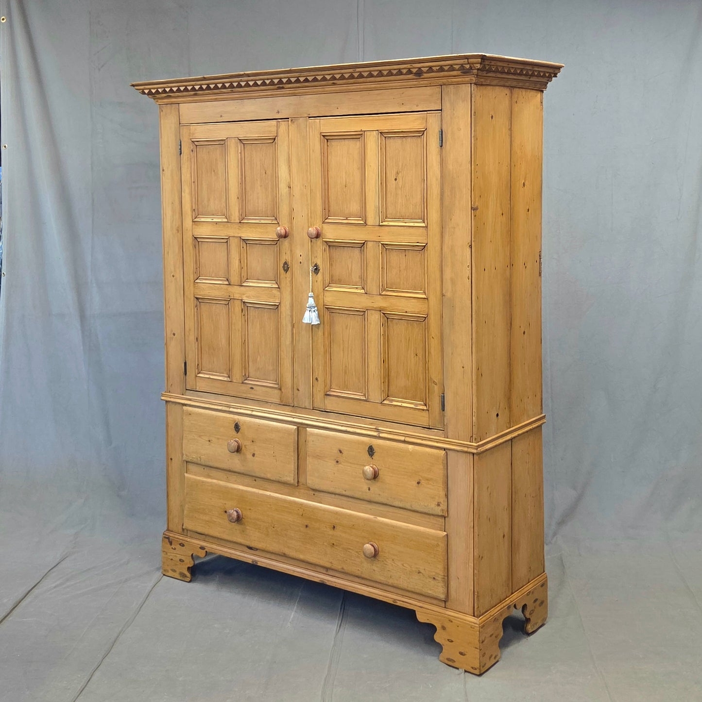 Antique 19th Century Irish Scrubbed Pine Linen Press Cabinet