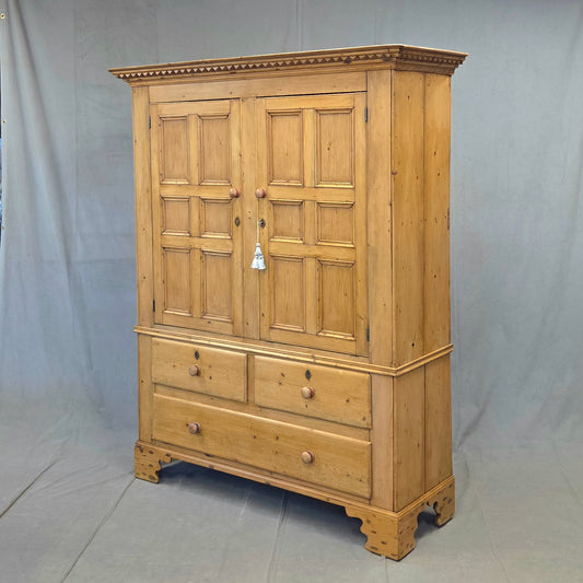 Antique 19th Century Irish Scrubbed Pine Linen Press Cabinet