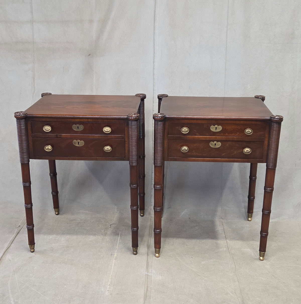 Antique Mahogany Federal Style Nightstands with Interior Slant Desk - a Pair