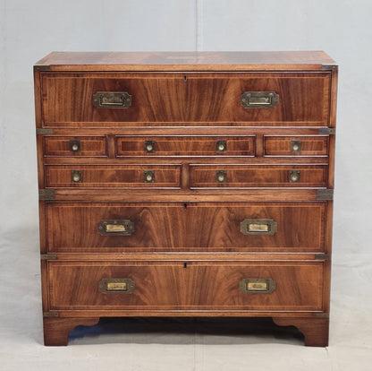 Vintage English Mahogany Campaign Butler's Chest of Drawers With Desk (RL)