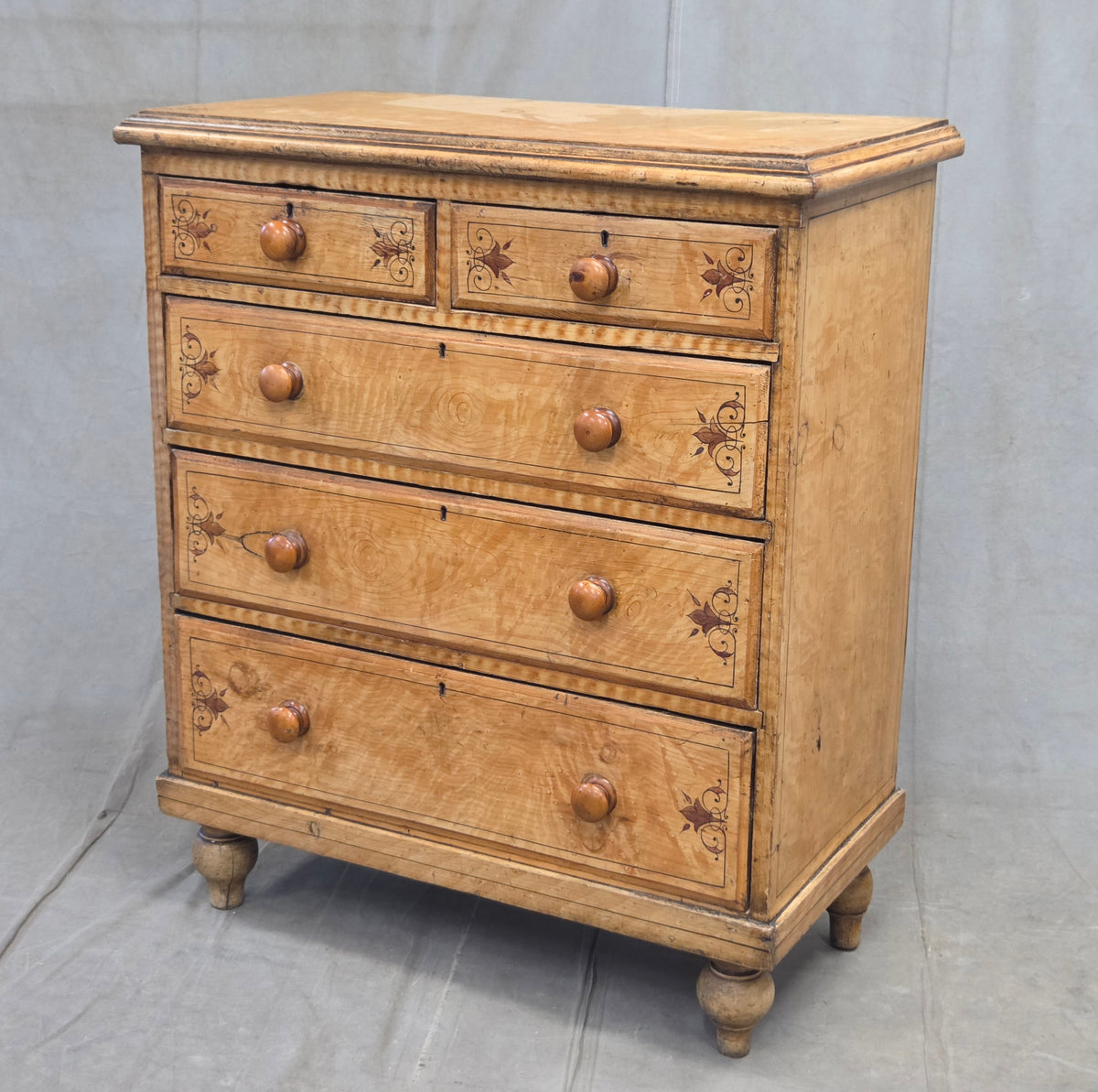 Antique Late 19th Century English Pine Faux Bois Maple Chest of Drawers