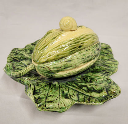 Antique Majolica Melon on Leaf Dish in the Style of Sarreguemines