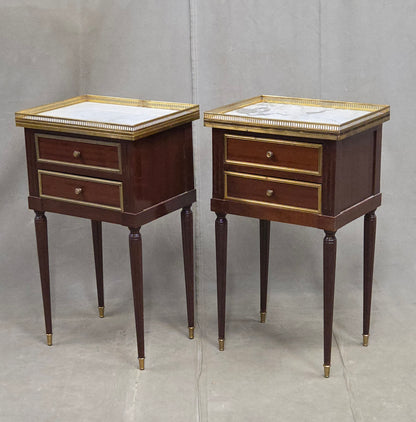 Vintage Mahogany and Marble Spanish Nightstands With Brass Ormolu - A Pair
