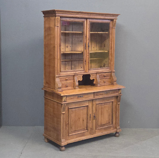 Antique French Provincial Pine Stepback China Cabinet Sideboard Hutch