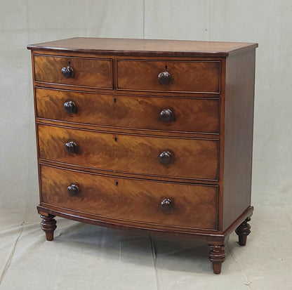Antique English Edwardian Figured Mahogany Dresser With Original Knobs