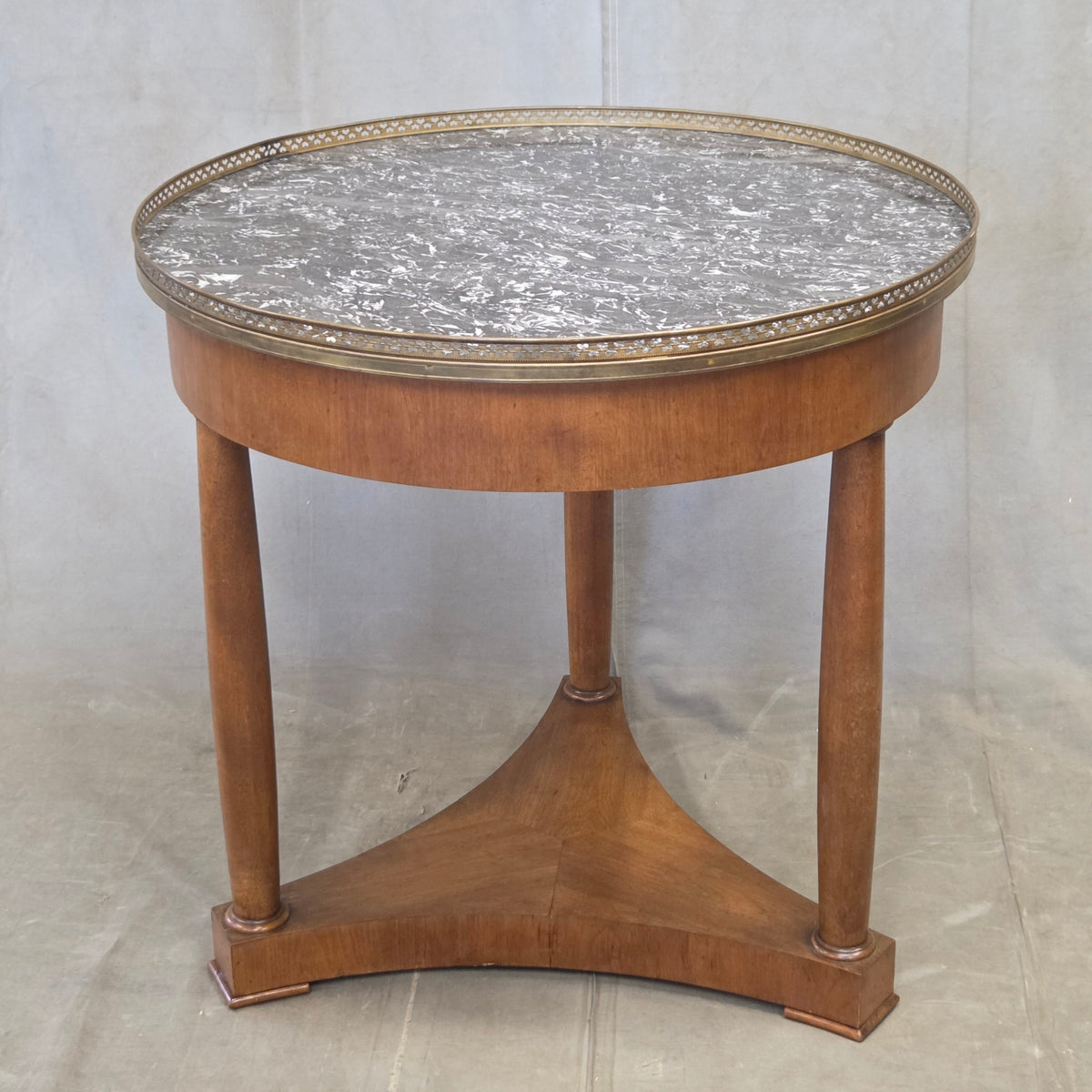 Antique 1930s French Empire or Art Deco Cherry Guéridon Table with Black Marble