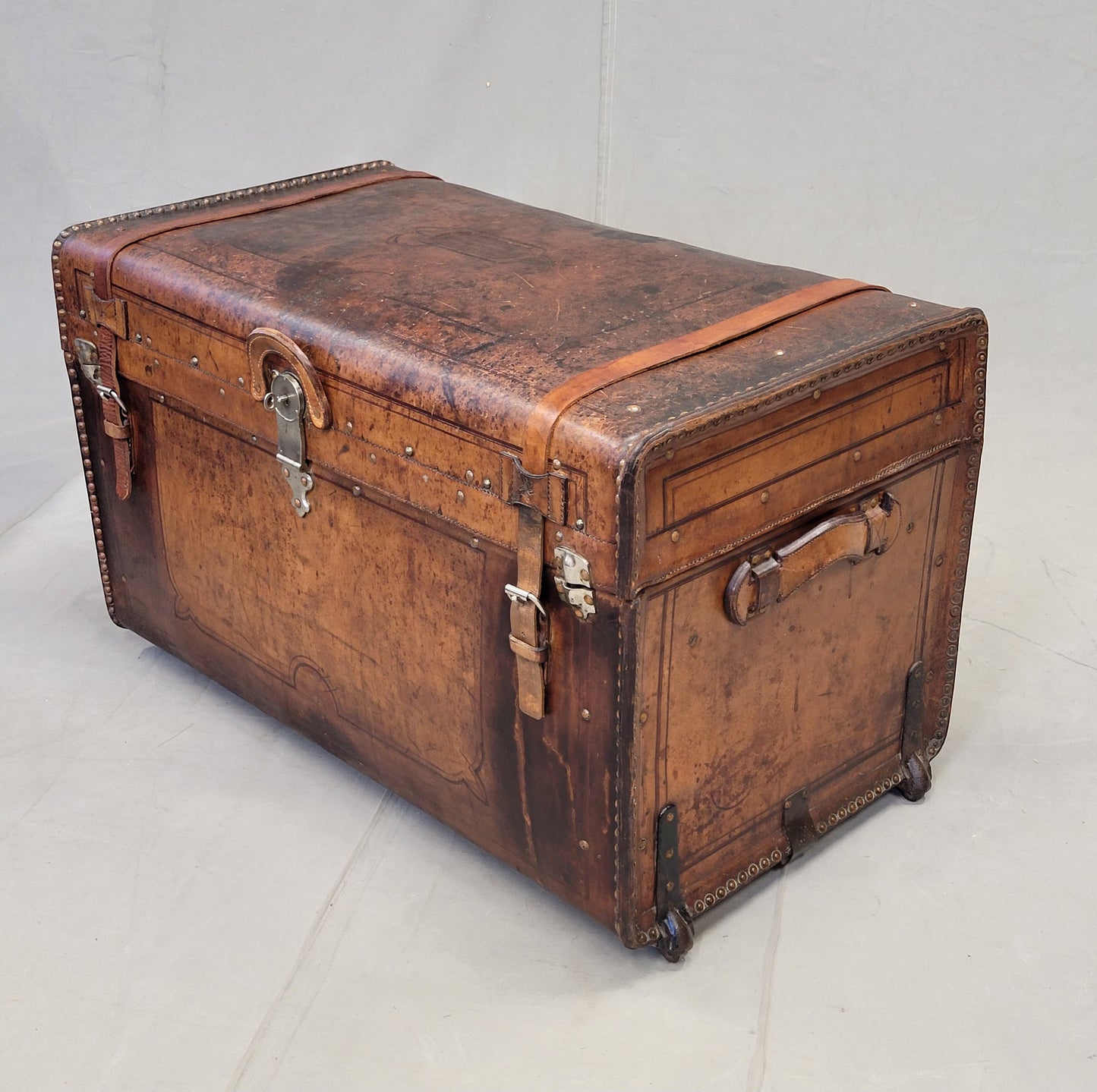 Antique Circa 1875 Sole Leather Clad Western Trunk