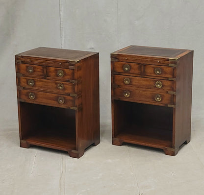 Vintage Campaign Style English Nightstands with Leather - a pair