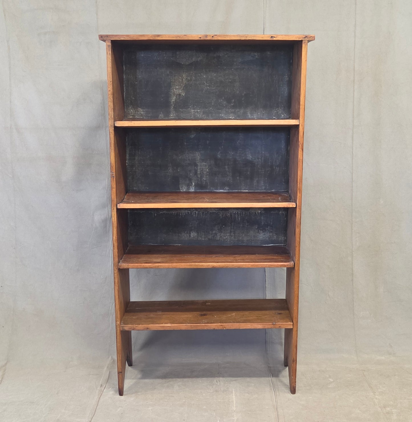 Vintage Rustic Primitive Handmade Pine Bookcase with Metal Backing