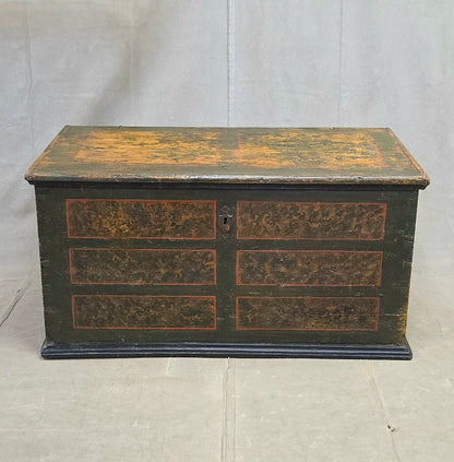 Antique European (German or Czechia) Pine Blanket Chest With Original Paint