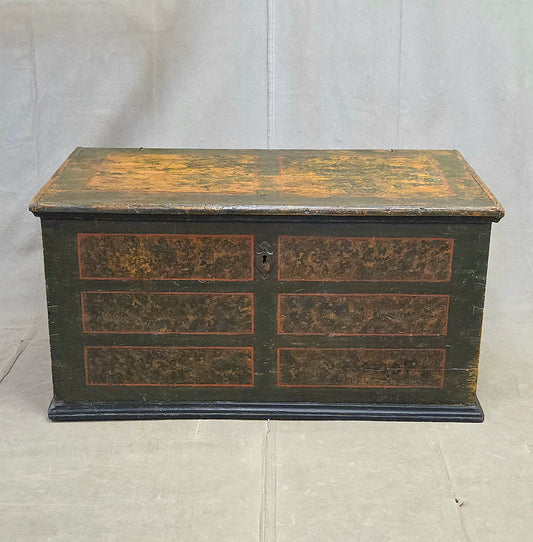 Antique European (German or Czechia) Pine Blanket Chest With Original Paint