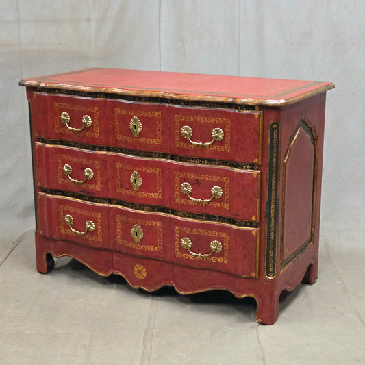 Vintage Theodore Alexander Red Leather Wrapped Serpentine Chest of Drawers