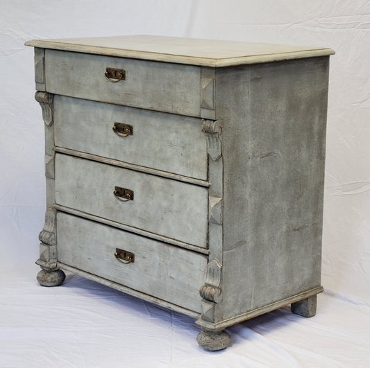 Antique European Pine Gustavian Style Gray Dresser Chest of Drawers