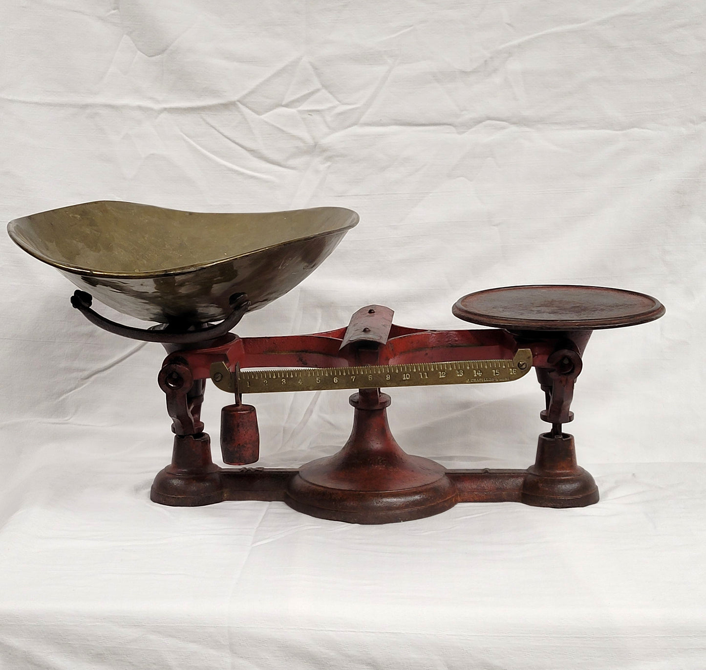 Antique 19th Century John Chatillon & Sons Painted Red Cast Iron and Brass Scale