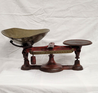 Antique 19th Century John Chatillon & Sons Painted Red Cast Iron and Brass Scale