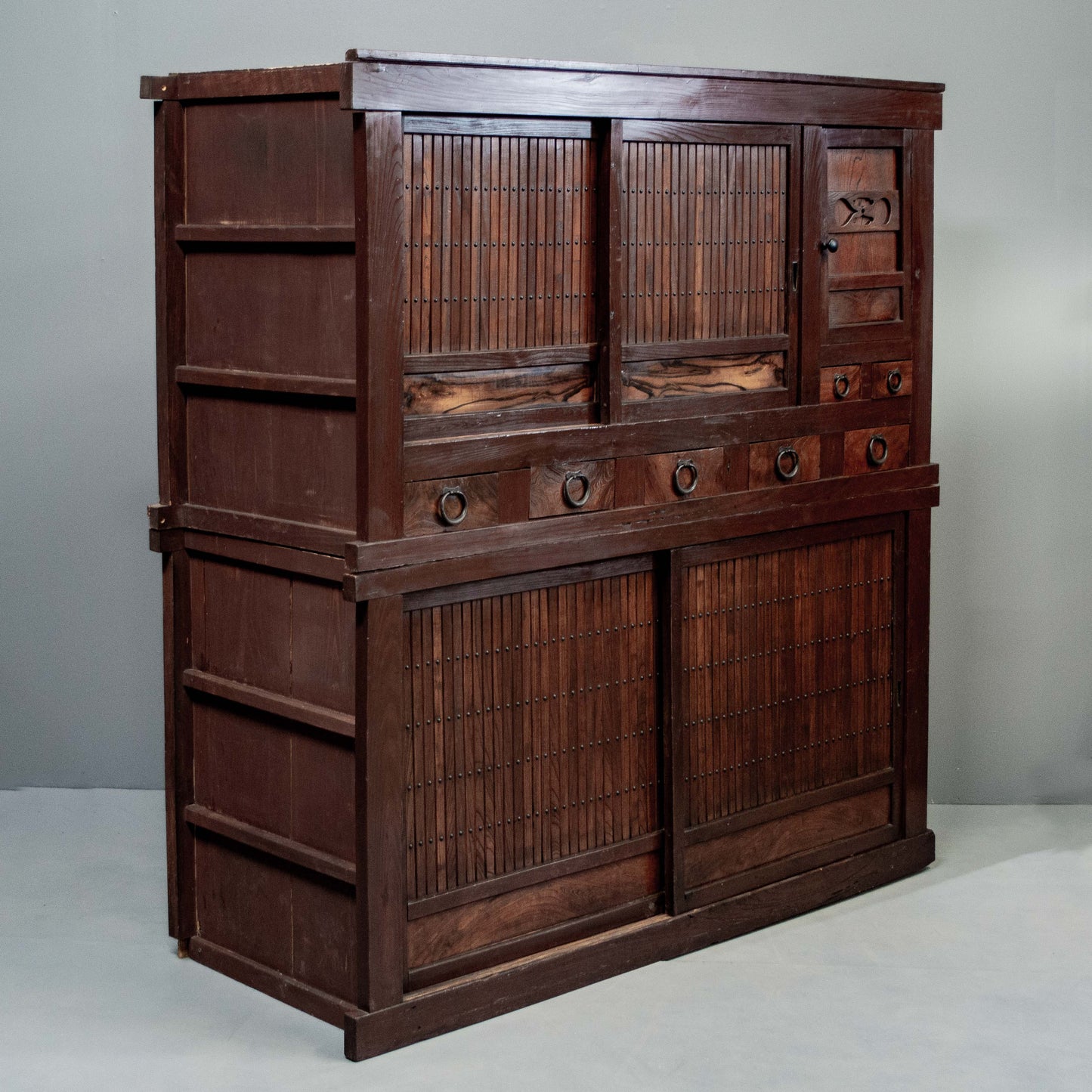 Antique Japanese Meiji Period Two Piece Tansu Chest (Goshu Mizuya)