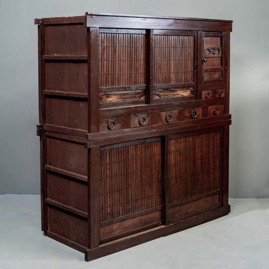 Antique Japanese Meiji Period Two Piece Tansu Chest (Goshu Mizuya)