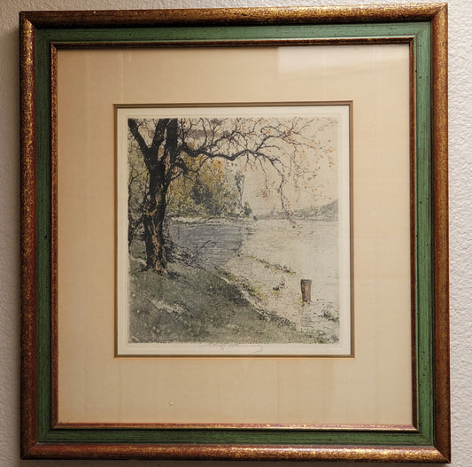 Etching of Persenberg Castle (Austria) by Luigi Kasimir (1881-1962)