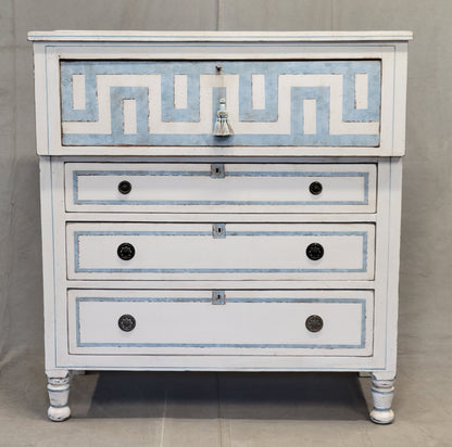Antique English Painted Dresser Chest of Drawers With Greek Key Motif