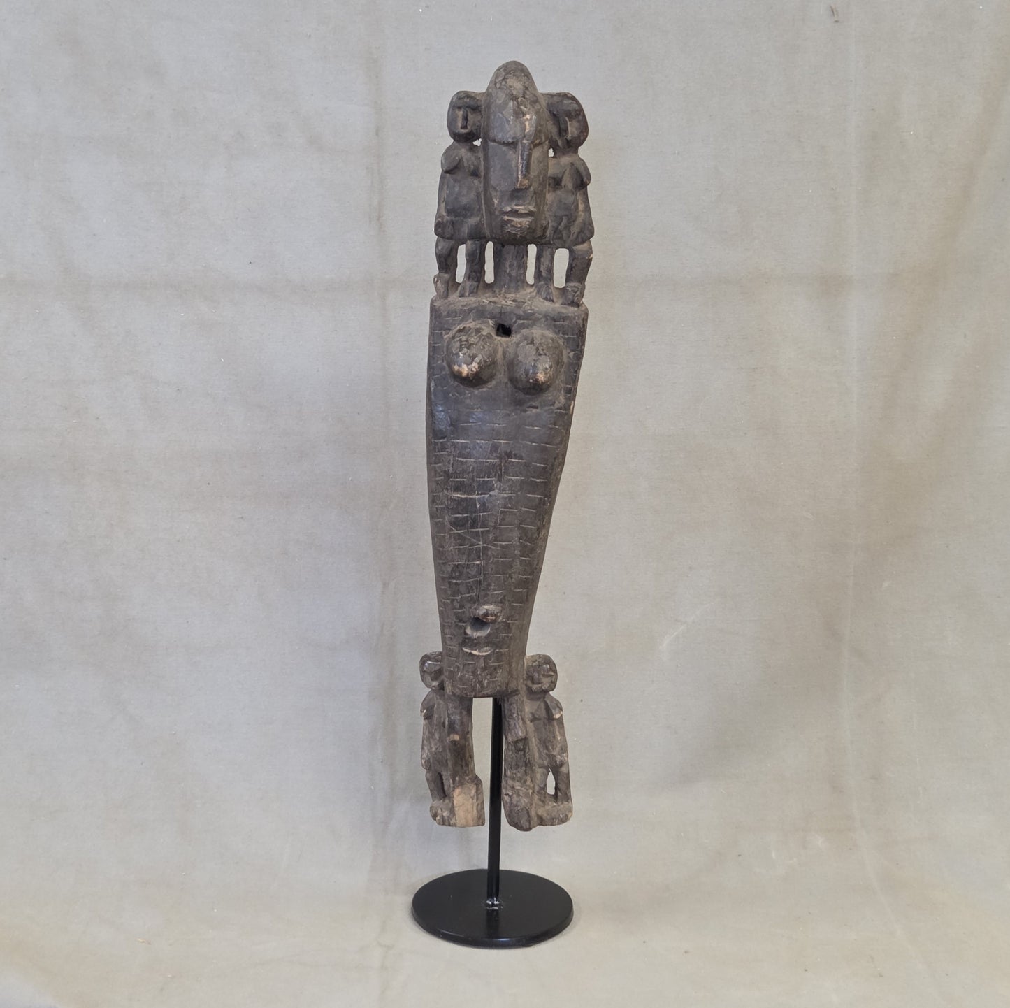 Vintage African Dogon Carved Figural Doorway Latch on a Custom Metal Stand