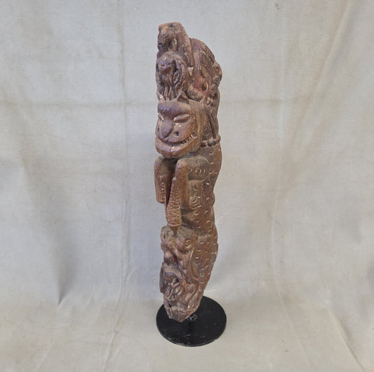 Antique Indian Hand Carved Naga Architectural Remnant on a Custom Metal Stand
