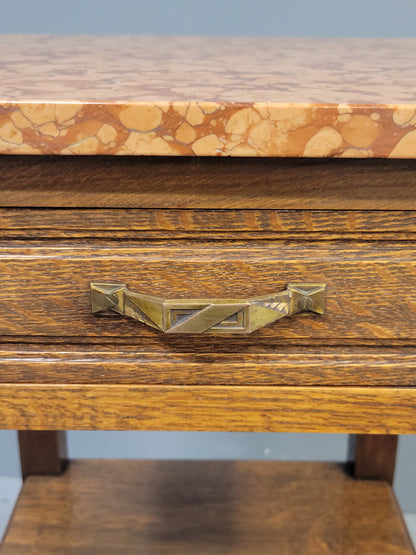 Antique European Oak and Italian Marble Pot Cupboards Nightstands - a Pair