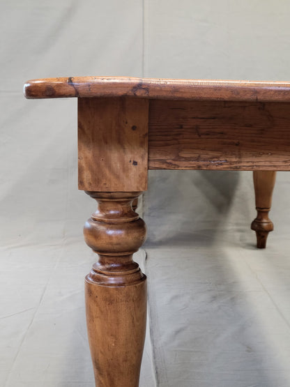 Vintage English Rustic Pine 8' Long Farmhouse Dining Table