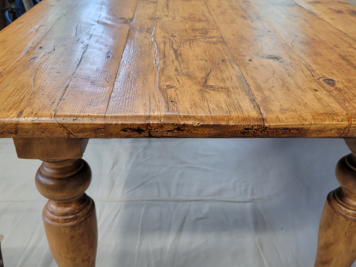 Vintage English Rustic Pine 8' Long Farmhouse Dining Table