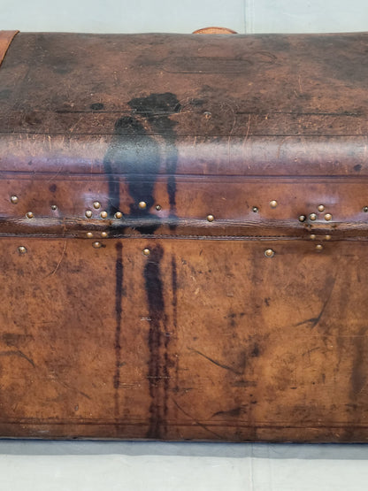 Antique Circa 1875 Sole Leather Clad Western Trunk