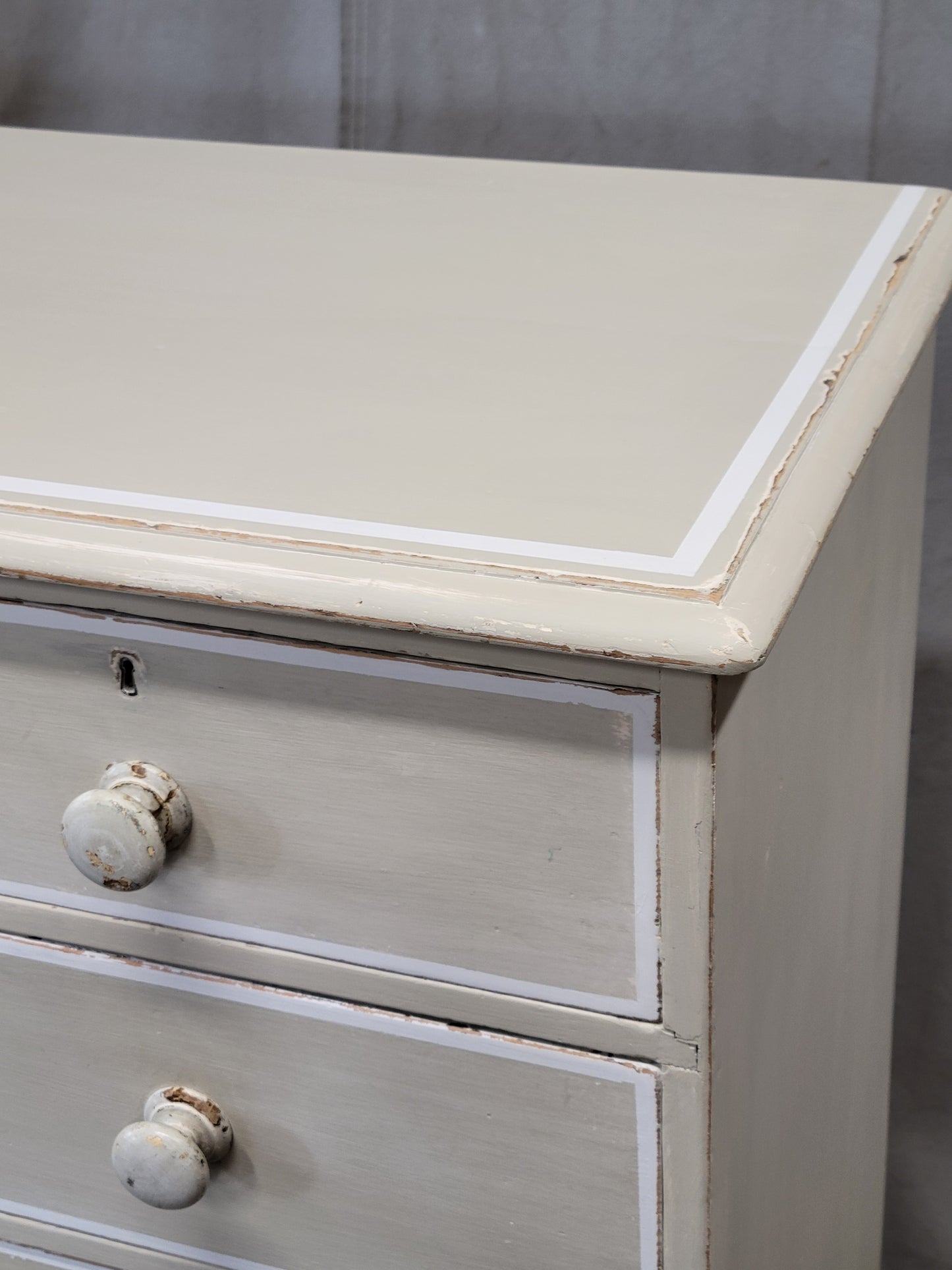 Antique 1920s English Dresser Chest of Drawers with Old Cream and White Paint