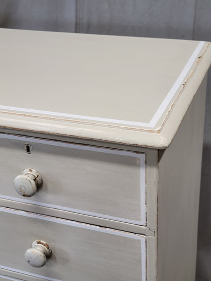 Antique 1920s English Dresser Chest of Drawers with Old Cream and White Paint