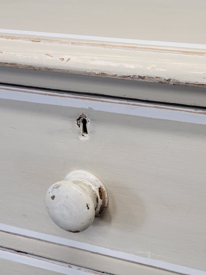 Antique 1920s English Dresser Chest of Drawers with Old Cream and White Paint
