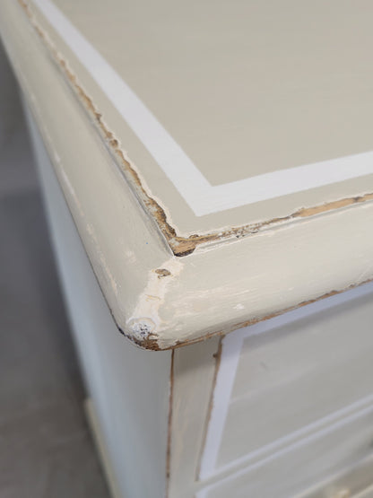 Antique 1920s English Dresser Chest of Drawers with Old Cream and White Paint