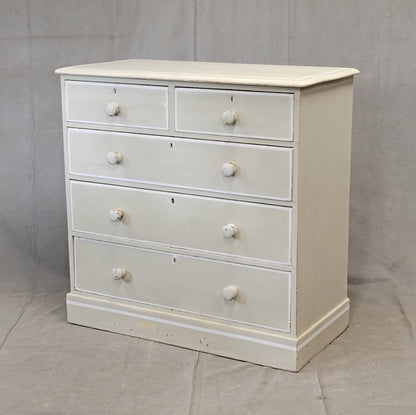 Antique 1920s English Dresser Chest of Drawers with Old Cream and White Paint