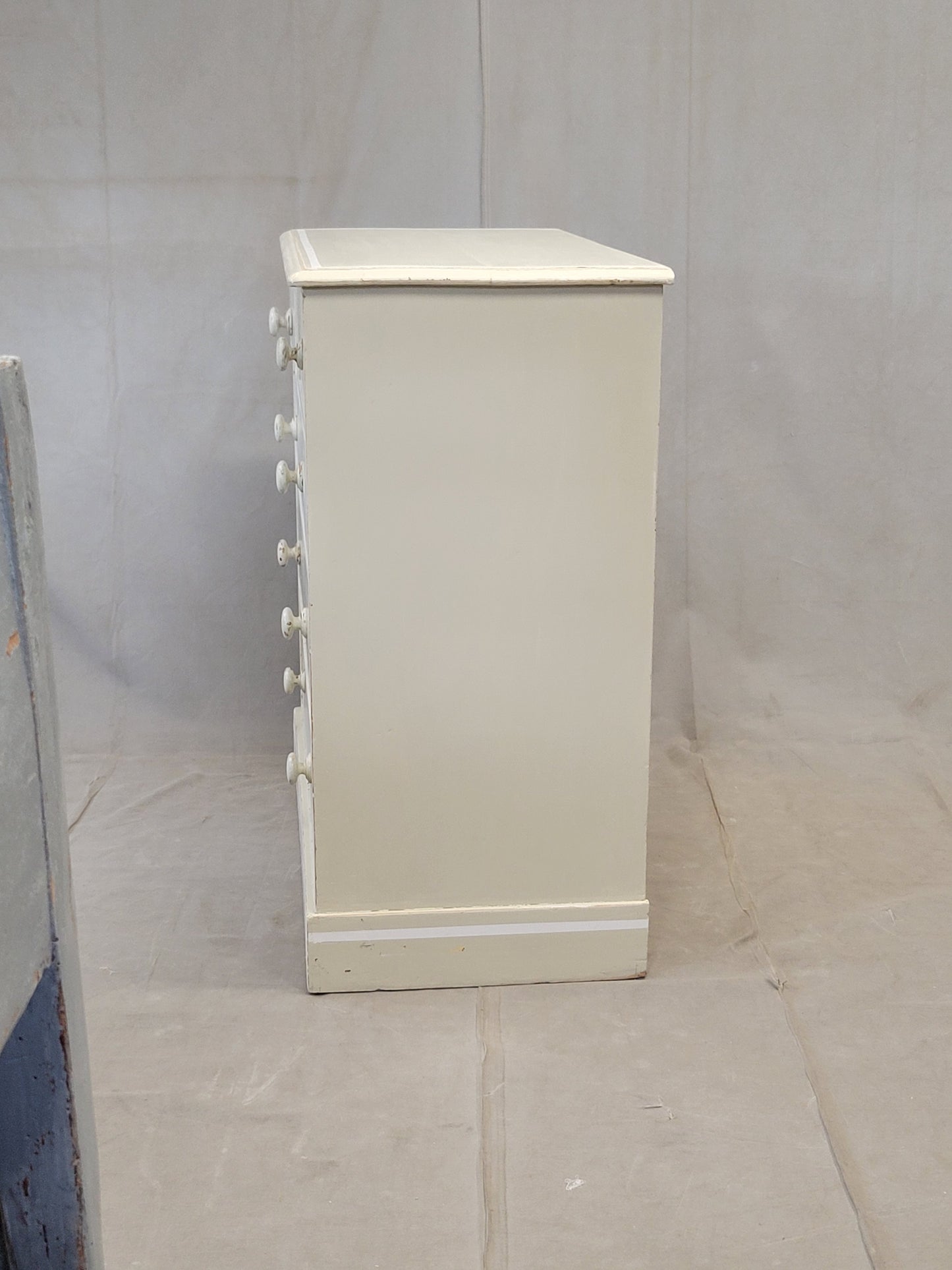 Antique 1920s English Dresser Chest of Drawers with Old Cream and White Paint