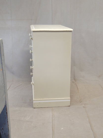 Antique 1920s English Dresser Chest of Drawers with Old Cream and White Paint